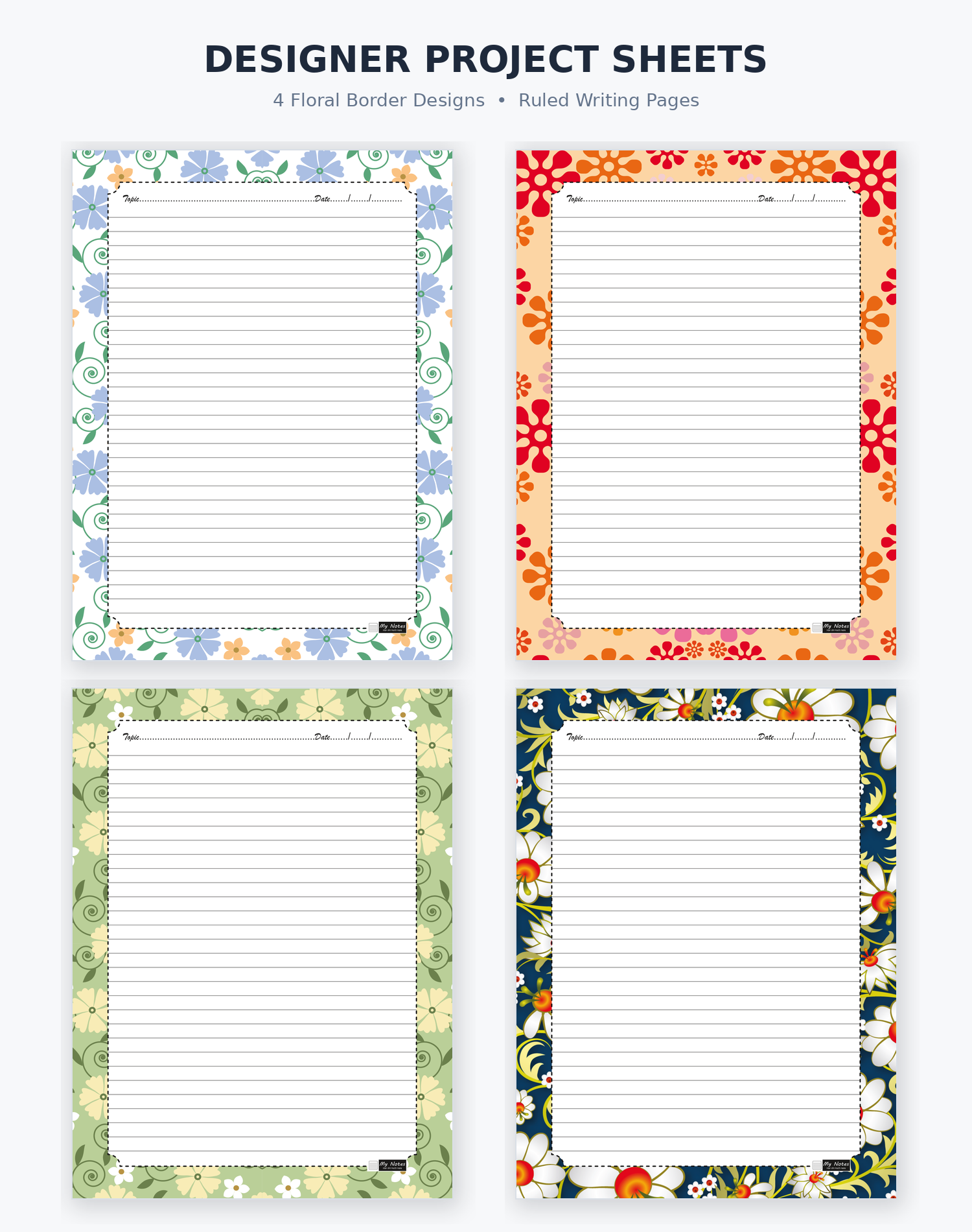 My Notes Designer Project Sheets